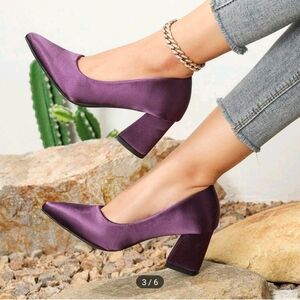 Purple Block Heel Pumps